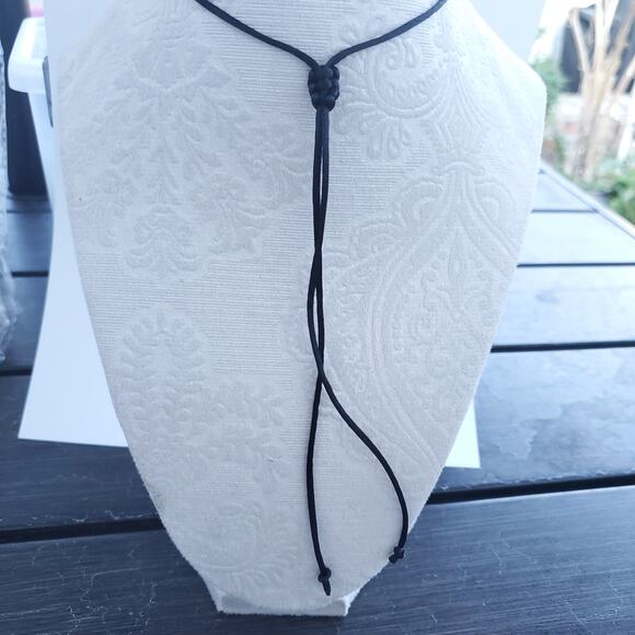 Handmade Purple Black Blue Heart Glass Pendant Black Adjustable Cord - Picture 5 of 5